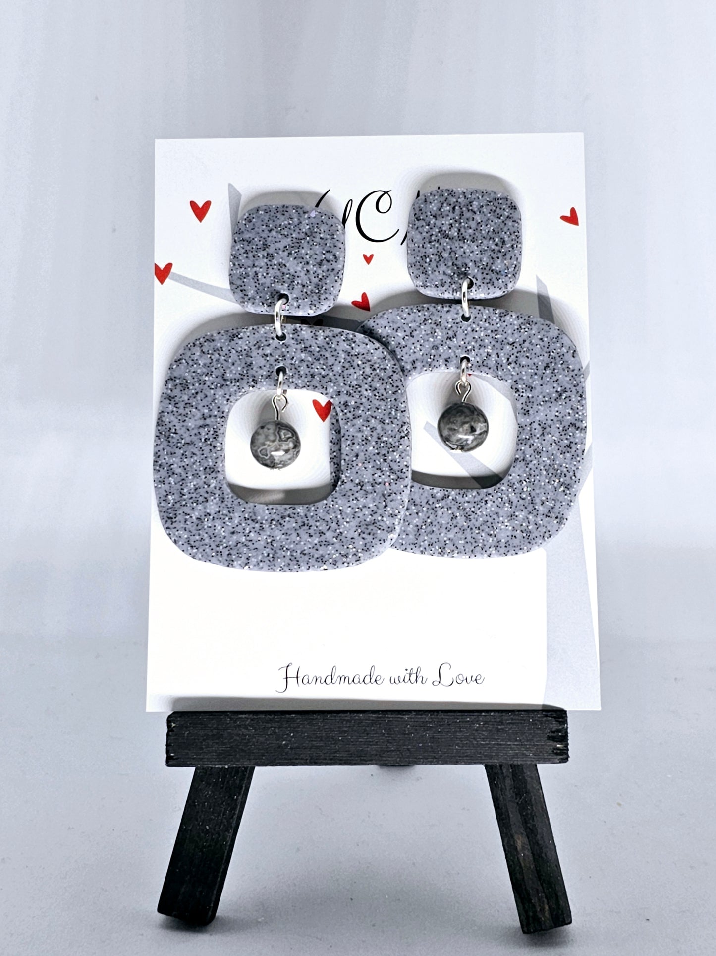 Gray Stone Like Polymer Clay Earrings