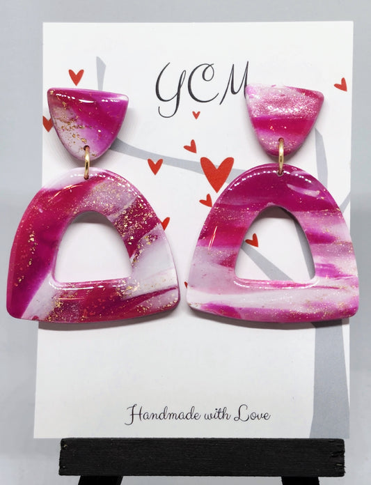 Pink and White Polymer Clay Earrings