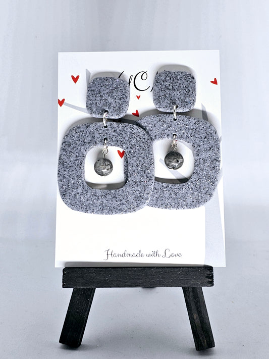Gray Stone Like Polymer Clay Earrings