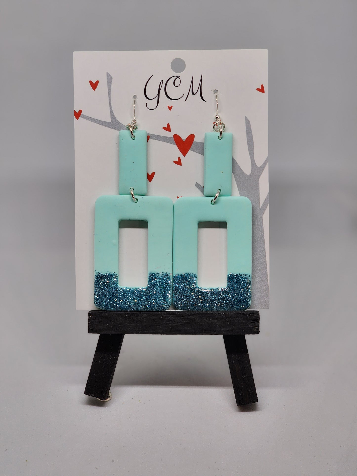 Mint Green Glitter Polymer Clay Earrings Medium