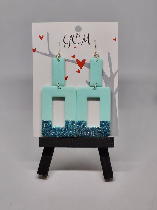 Mint Green Glitter Polymer Clay Earrings Medium