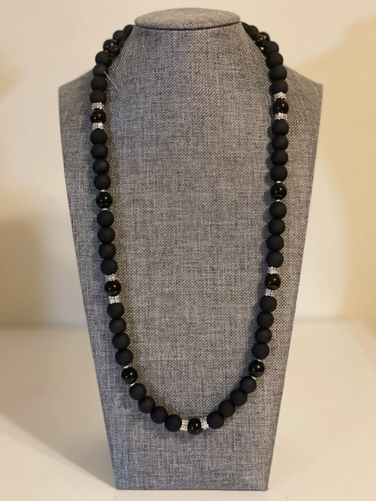 Matte Black Glass Beaded Necklace