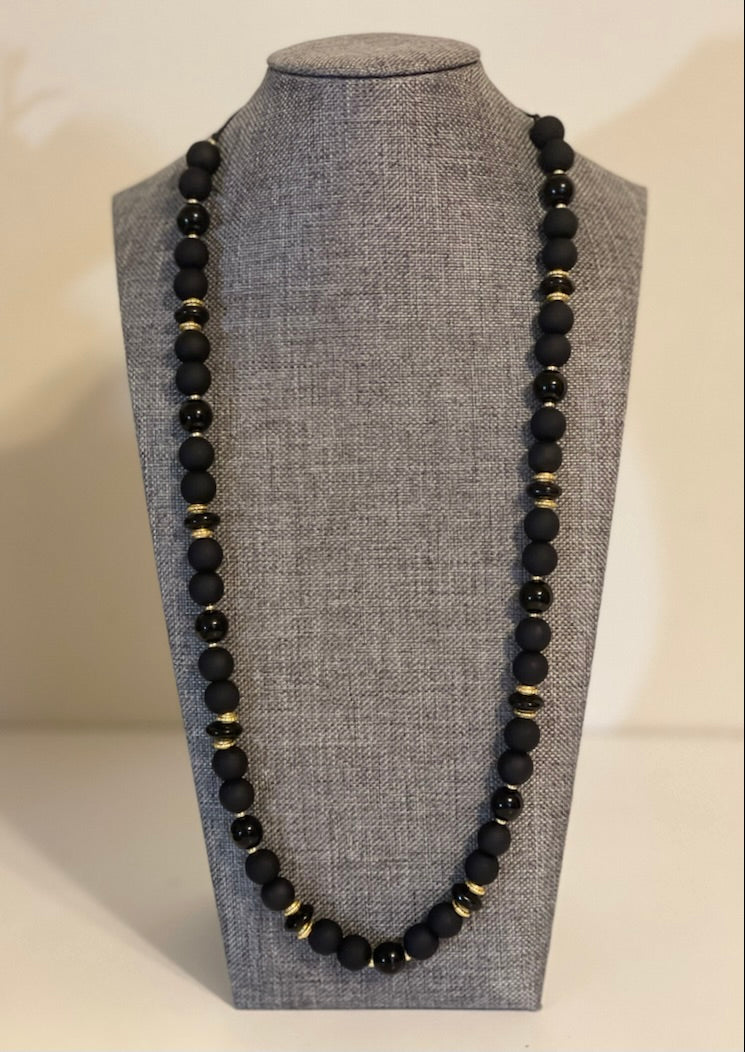 Matte Black Glass Beaded Necklace