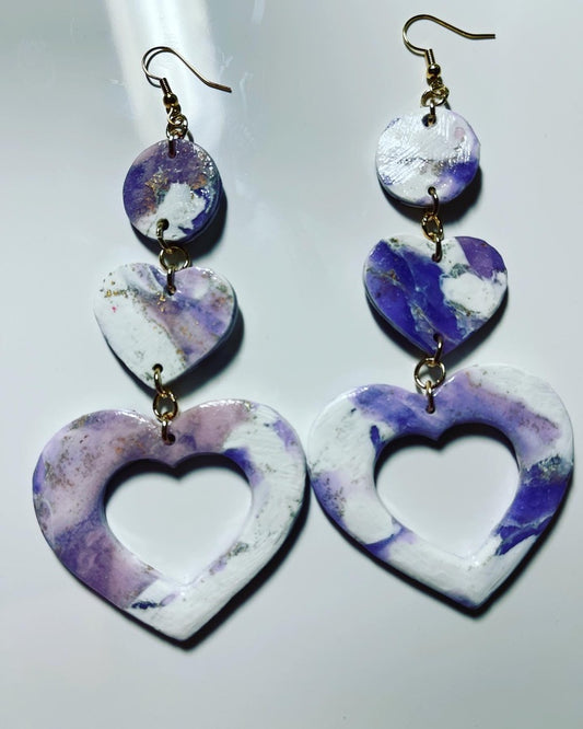 Lavender Heart Polymer Clay Earrings