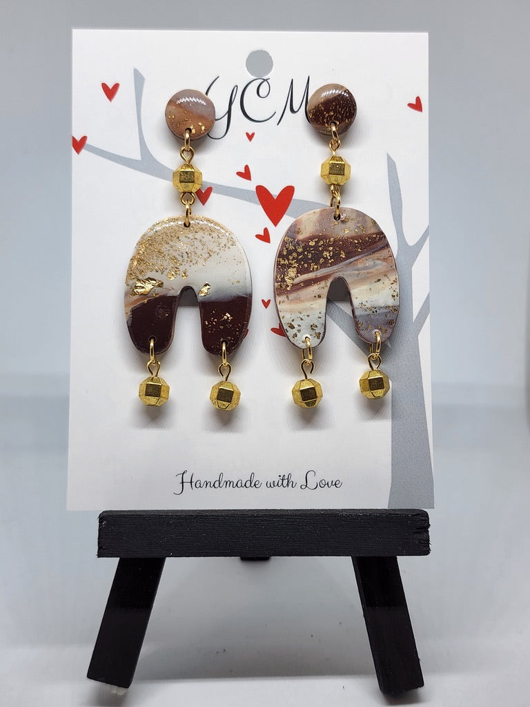 White, Brown and Tan Polymer Clay Earrings